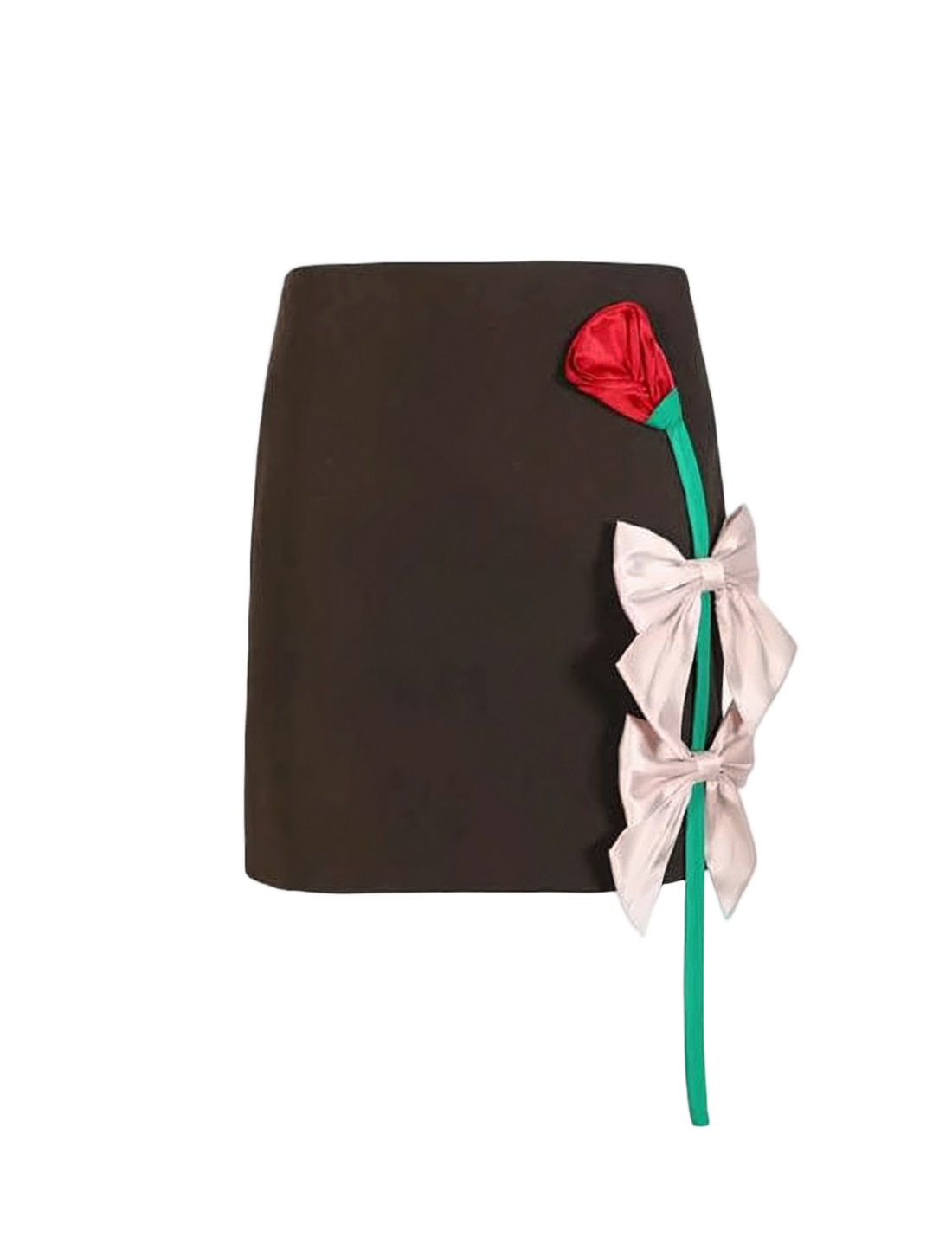 Brown Mini Skirt With Floral Accents