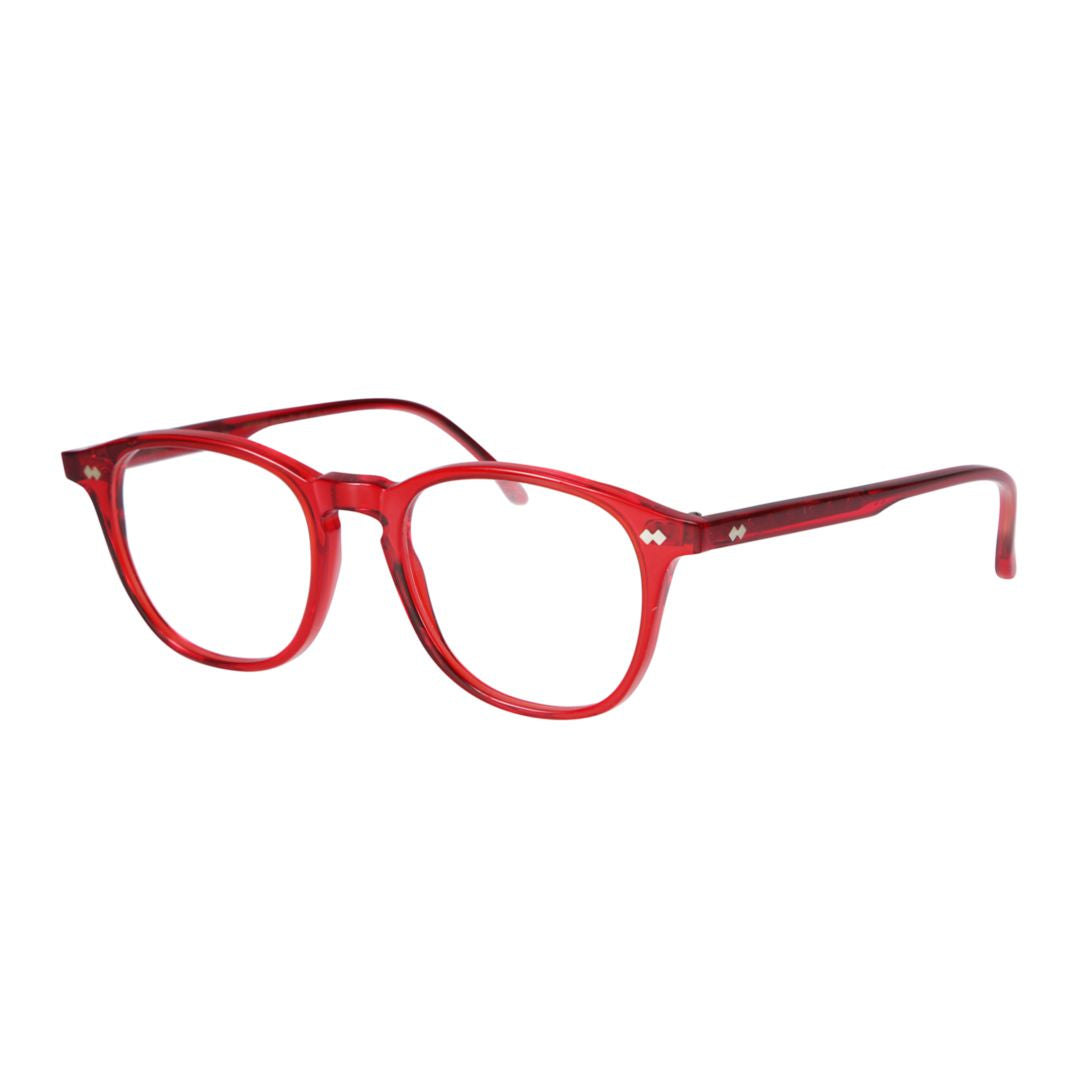 Pepper Translucent Red Rounded Square Eyeglasses with Accented Temples