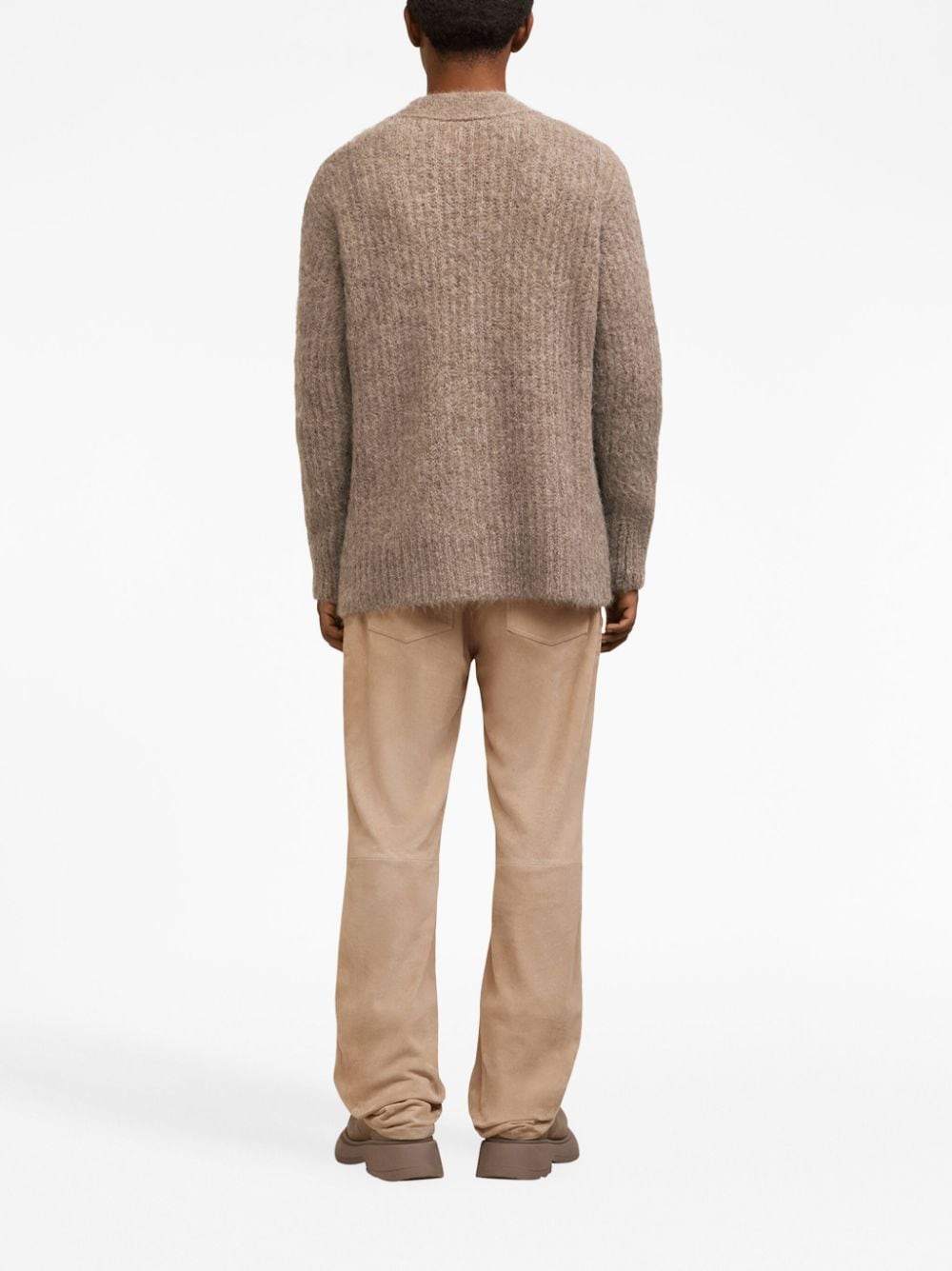 V-Neck Rib-Knit Cardigan in Soft Alpaca Blend