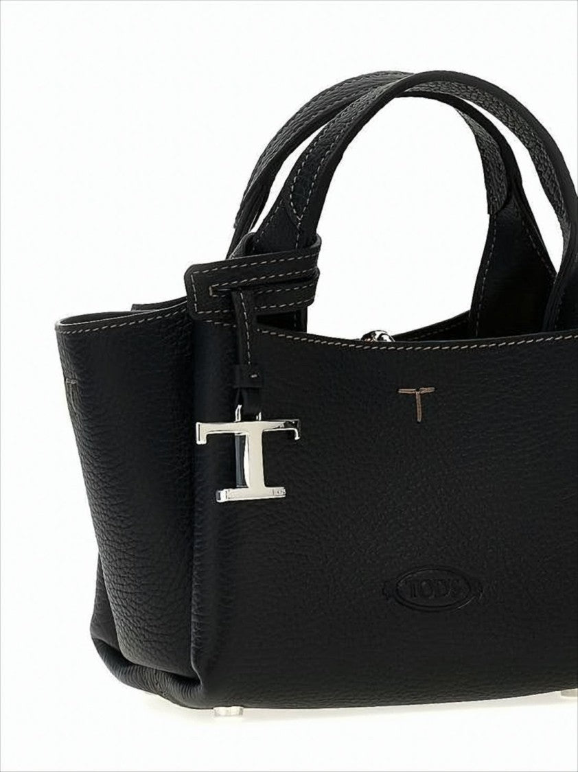 Textured Calf Leather Shoulder Bag With Dual Handles