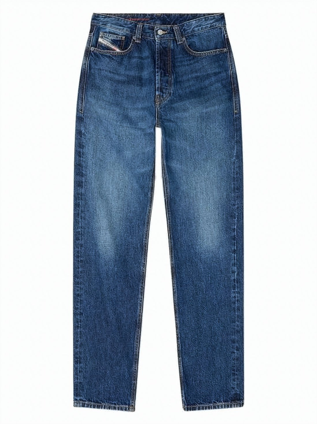 Blue Straight-Leg Medium Wash Denim Jeans