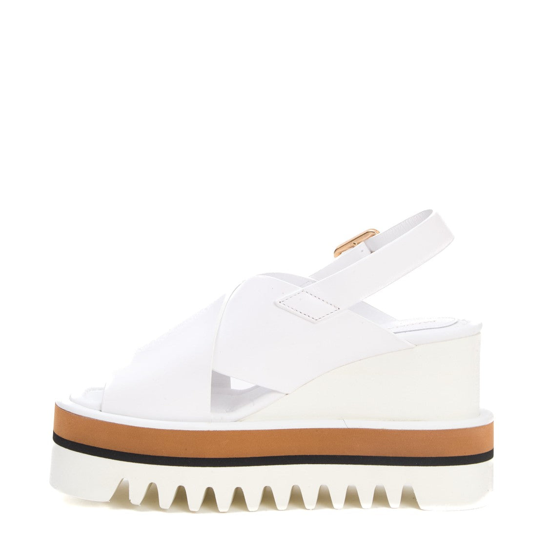 White Leather Crossover High Wedge