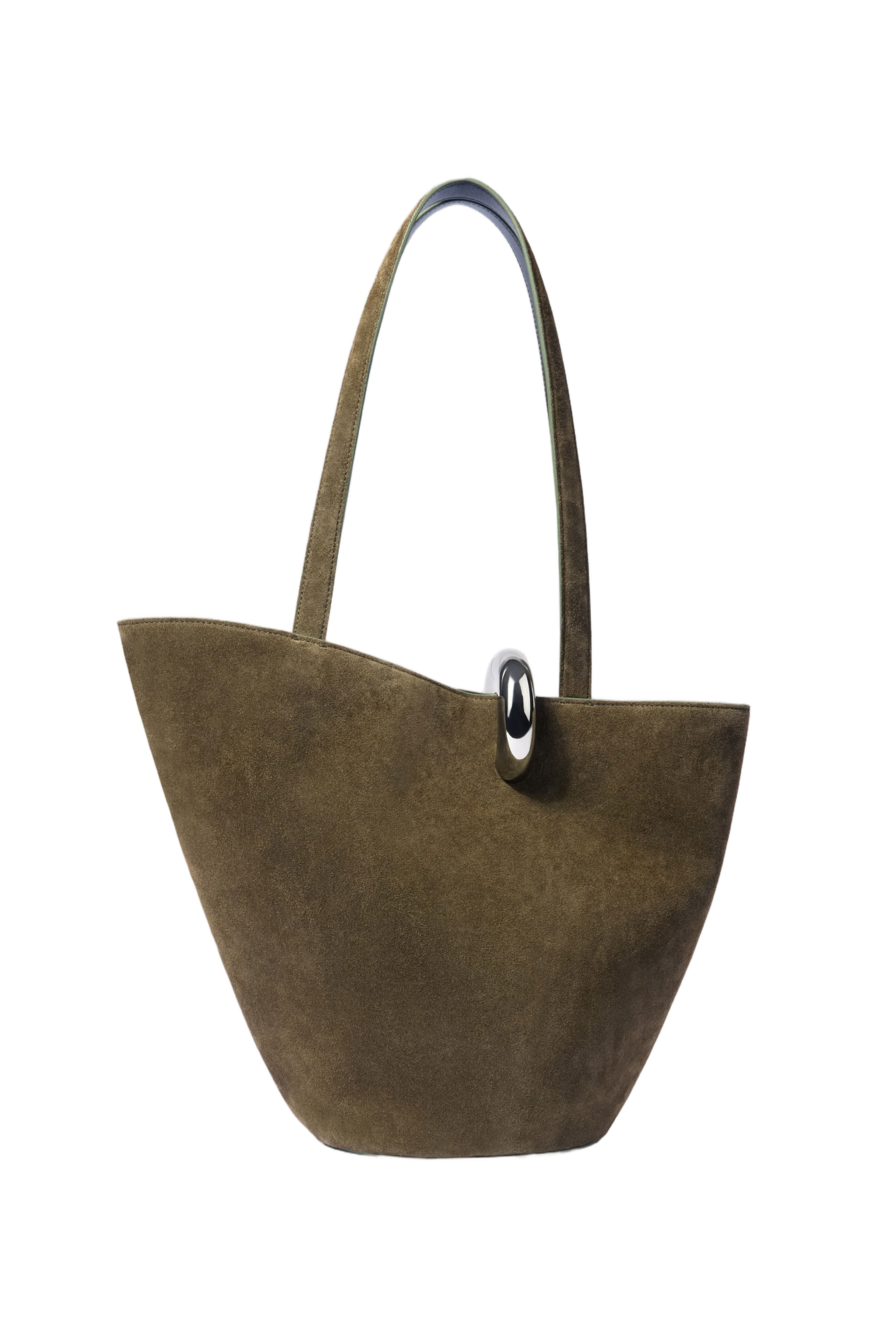 Asymmetric Olive Green Suede Bucket Bag