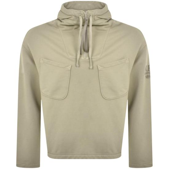 Pullover Hoodie With High Neckline And Front Zip Detail