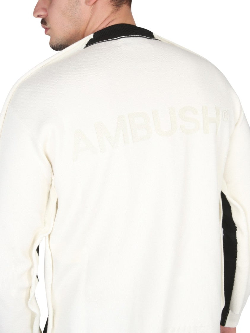 Cross-Neck Knit Sweater With Ribbed Collar