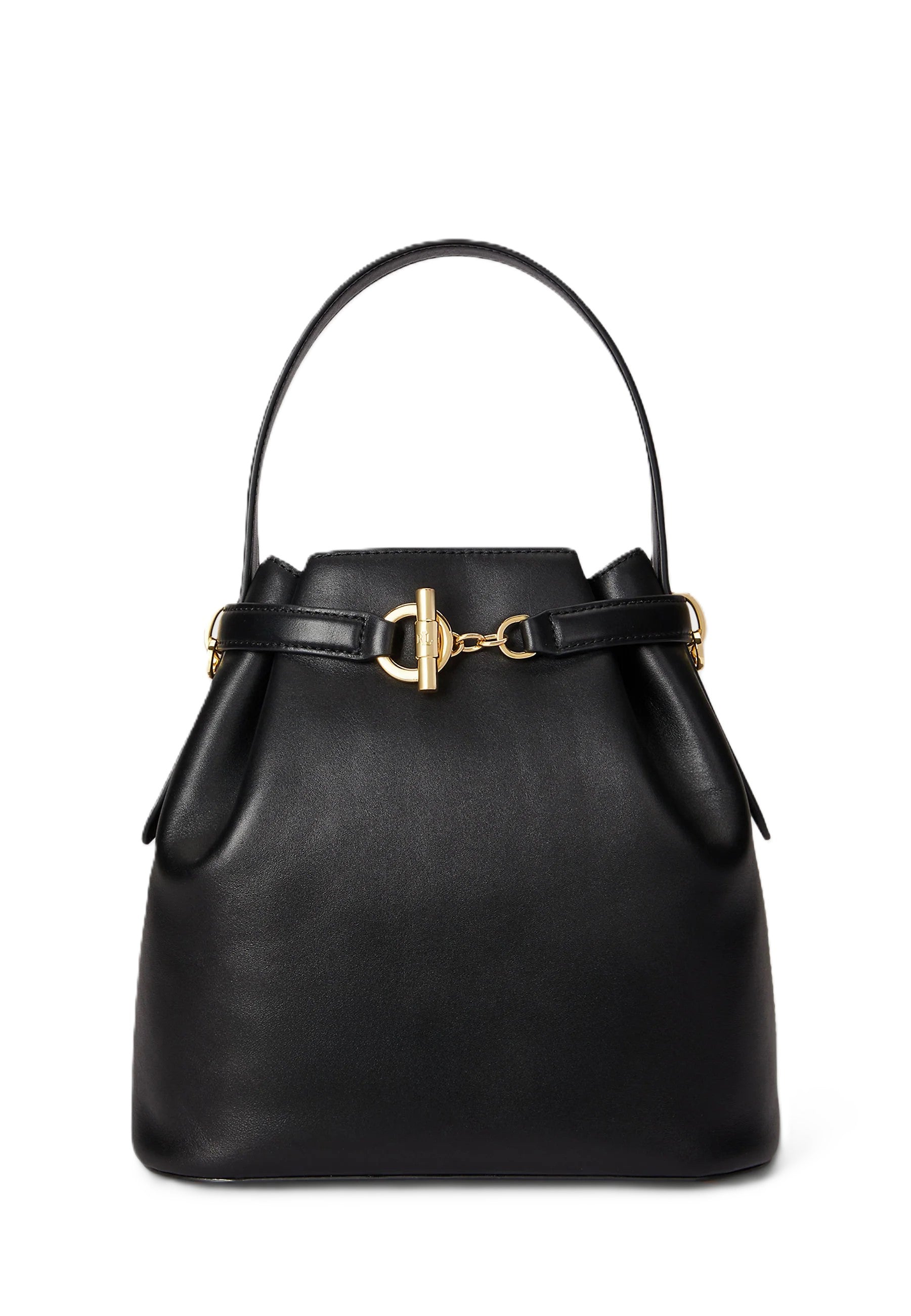 Black Smooth Leather Bucket Bag