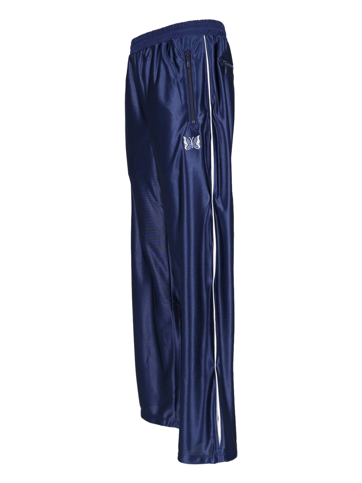 Blue Cropped Relaxed Butterfly Embroidered Trousers