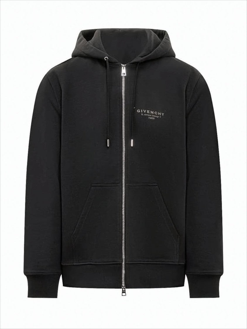 Black Zip-Up Hoodie with Drawstring Hood