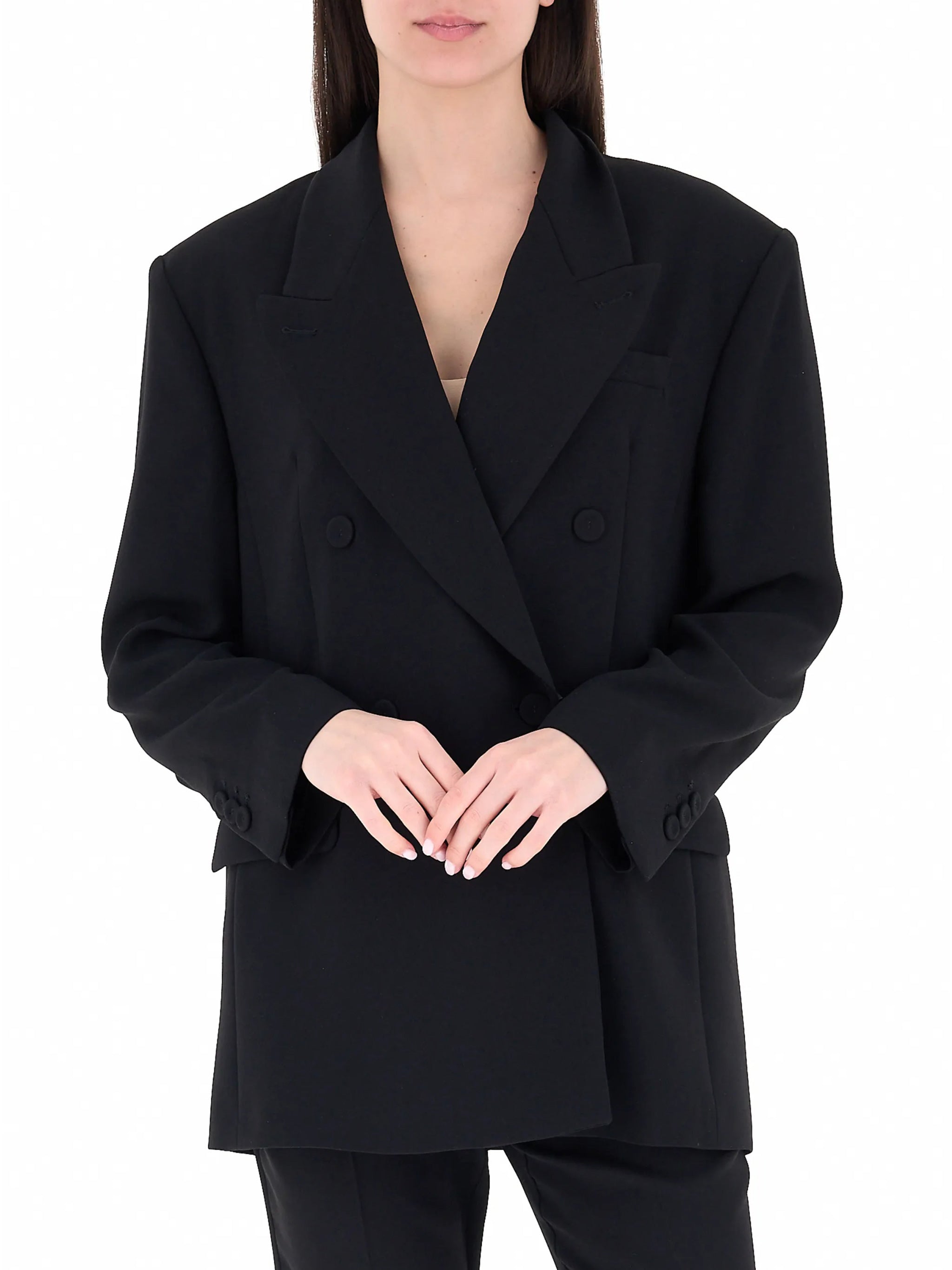 Black Mltfervore Structured Double-Breasted Blazer