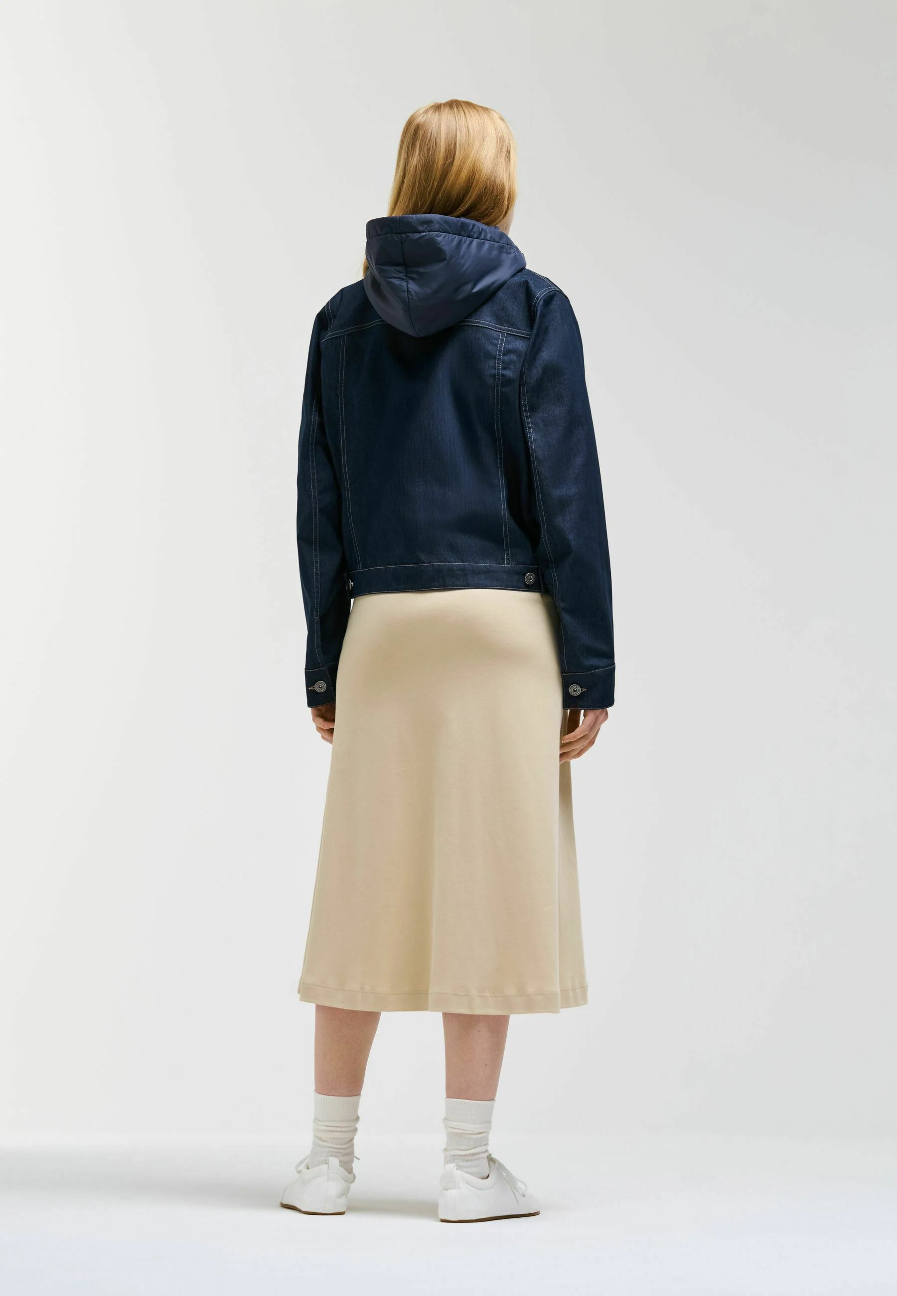 Navy Blue Hooded Denim Jacket