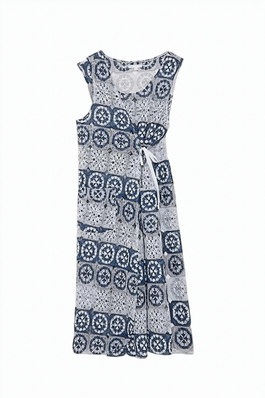 Geometric Pattern Midi Dress with Side Tie Detail