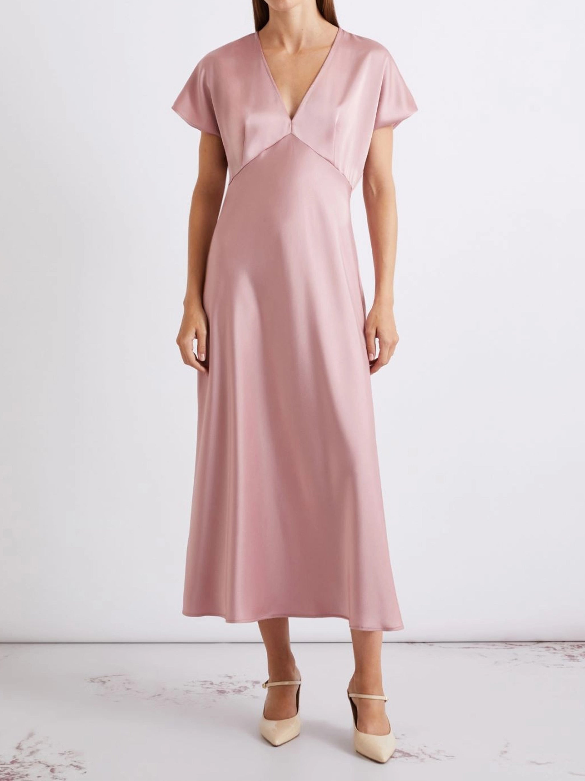 Midi Dress with V-Neckline and Flutter Sleeves