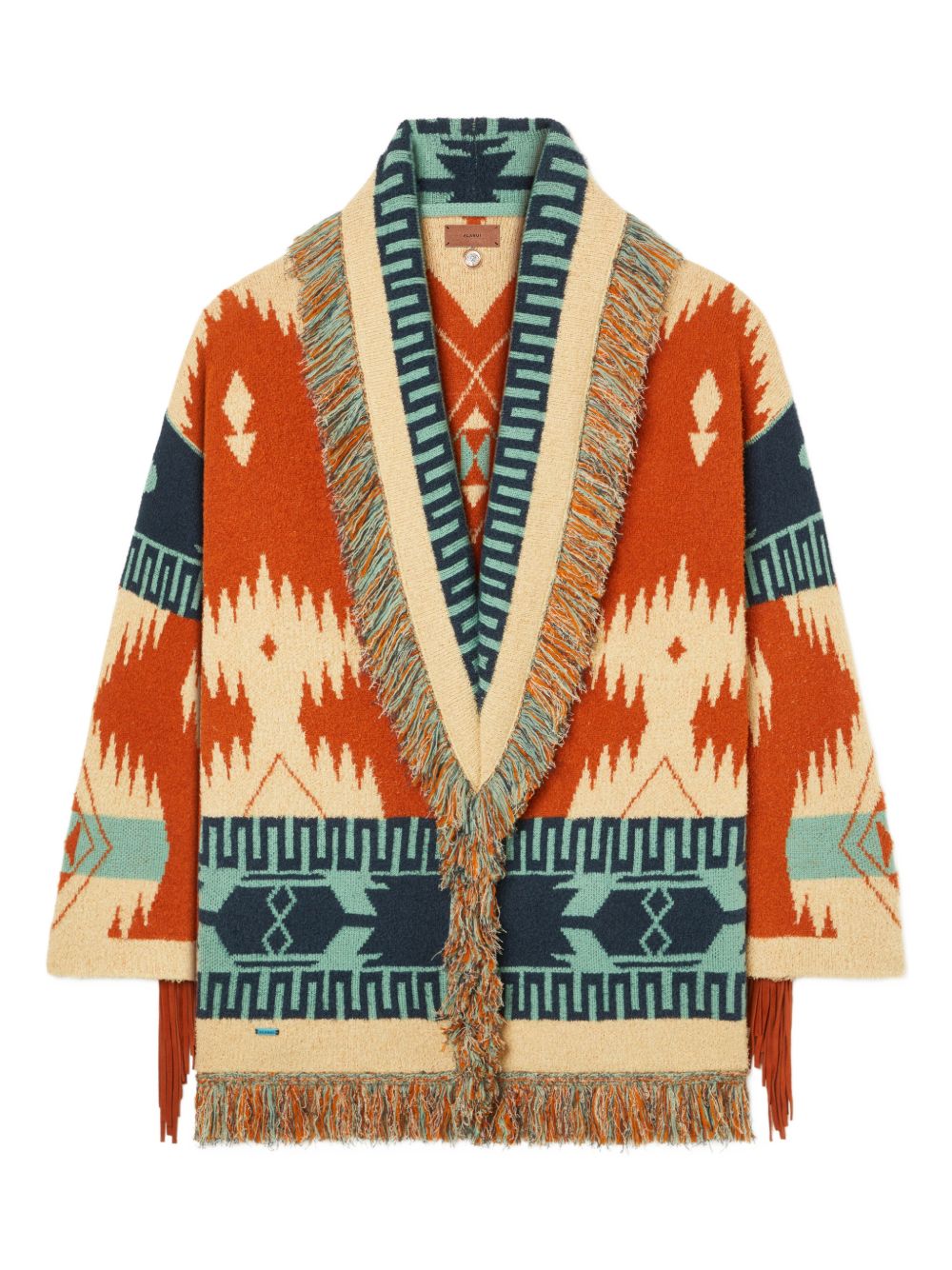 Geometric Patterned Cardigan With Shawl Collar