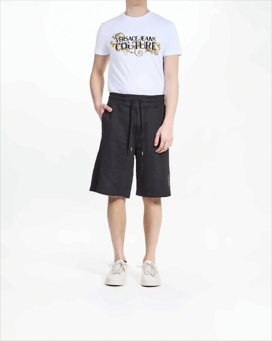 Relaxed Fit Cotton Shorts with Drawstring Waistband and Gold Accents