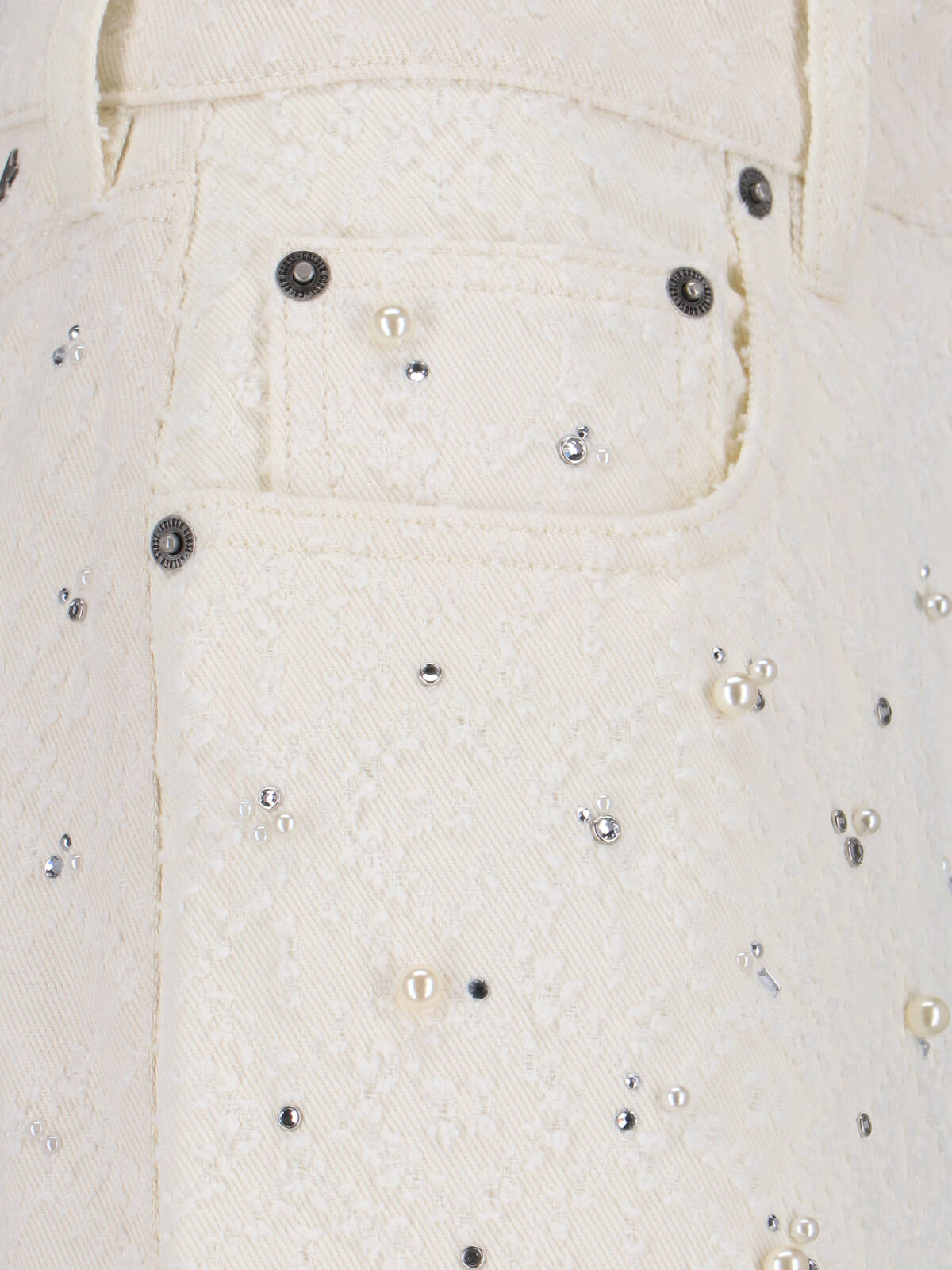 High-Waisted White Denim Jeans with Crystal Embellishments