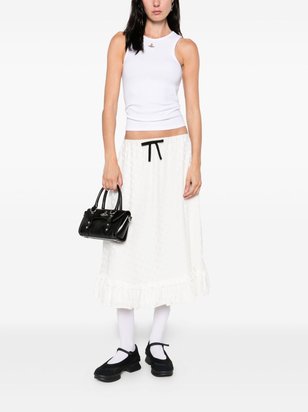 White Ribbed Cotton Blend Orb Top