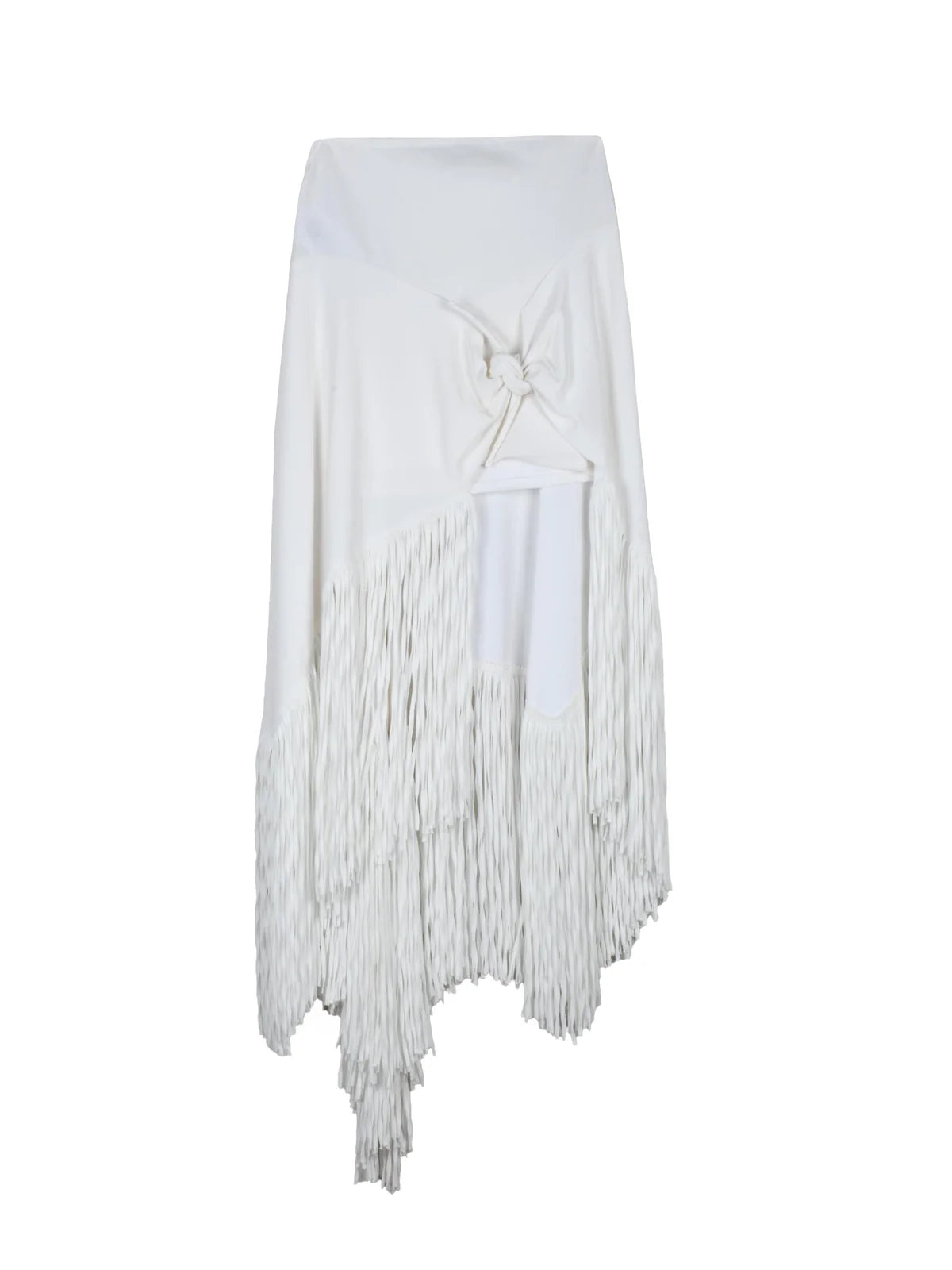 White Viscose Polyamide Asymmetrical Long Skirt