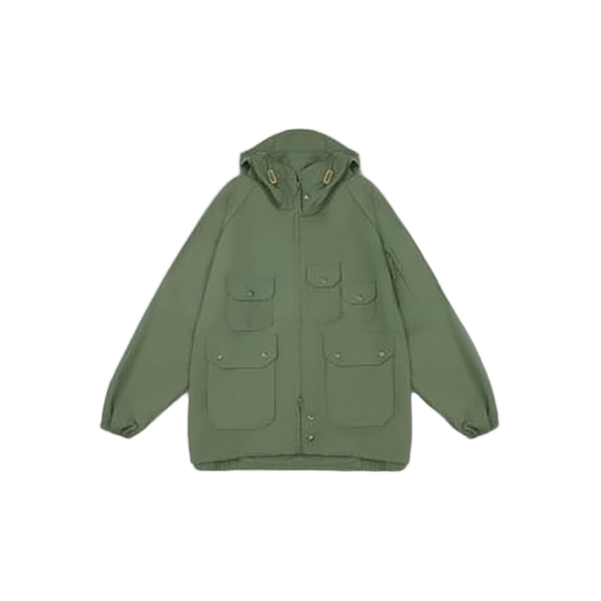 Hooded Olive Green Jacket with Snap Pockets