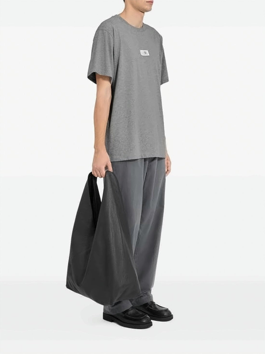 Boxy Fit Grey T-Shirt with Rectangular Chest Patch