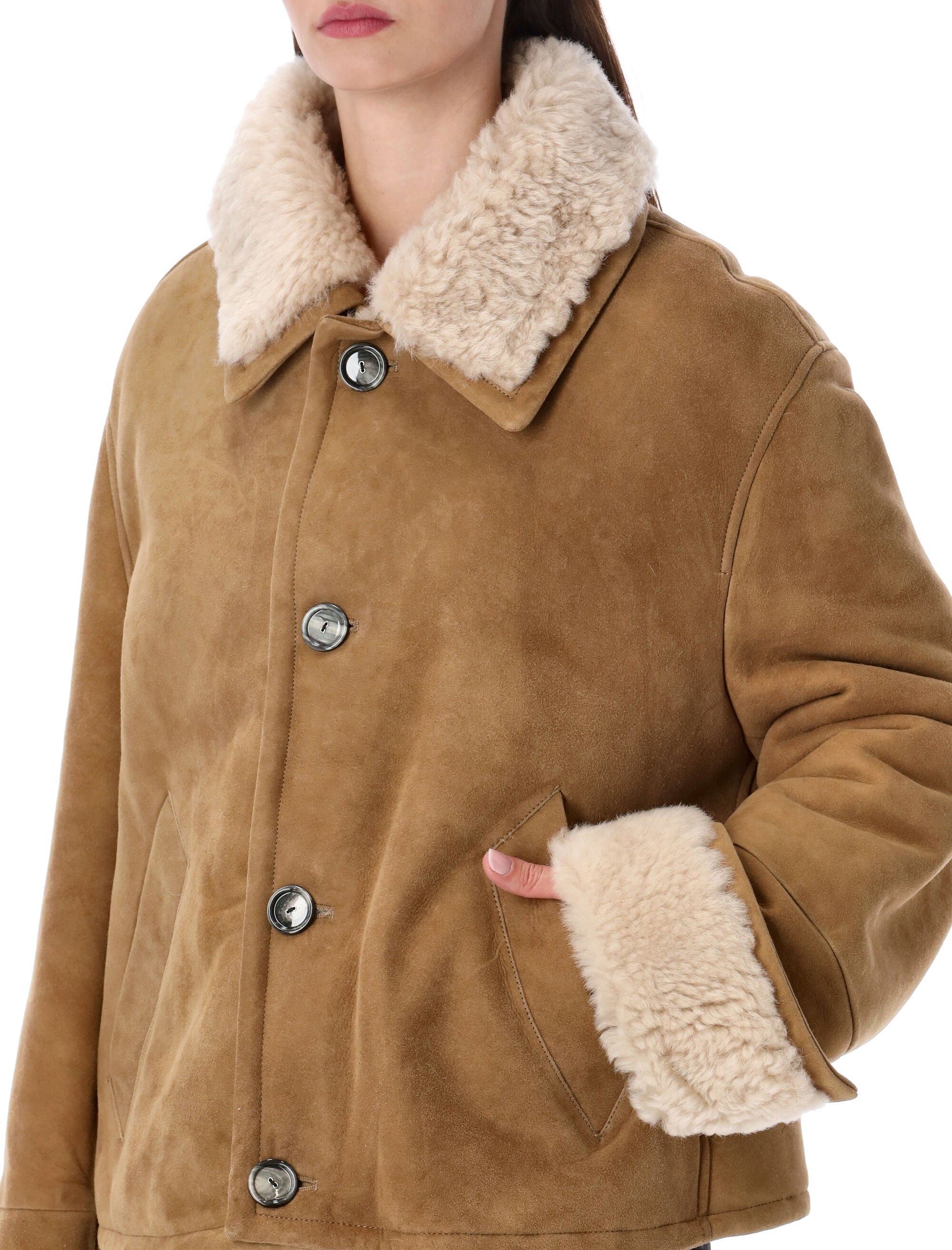 Brown Cropped Shearling Jacket