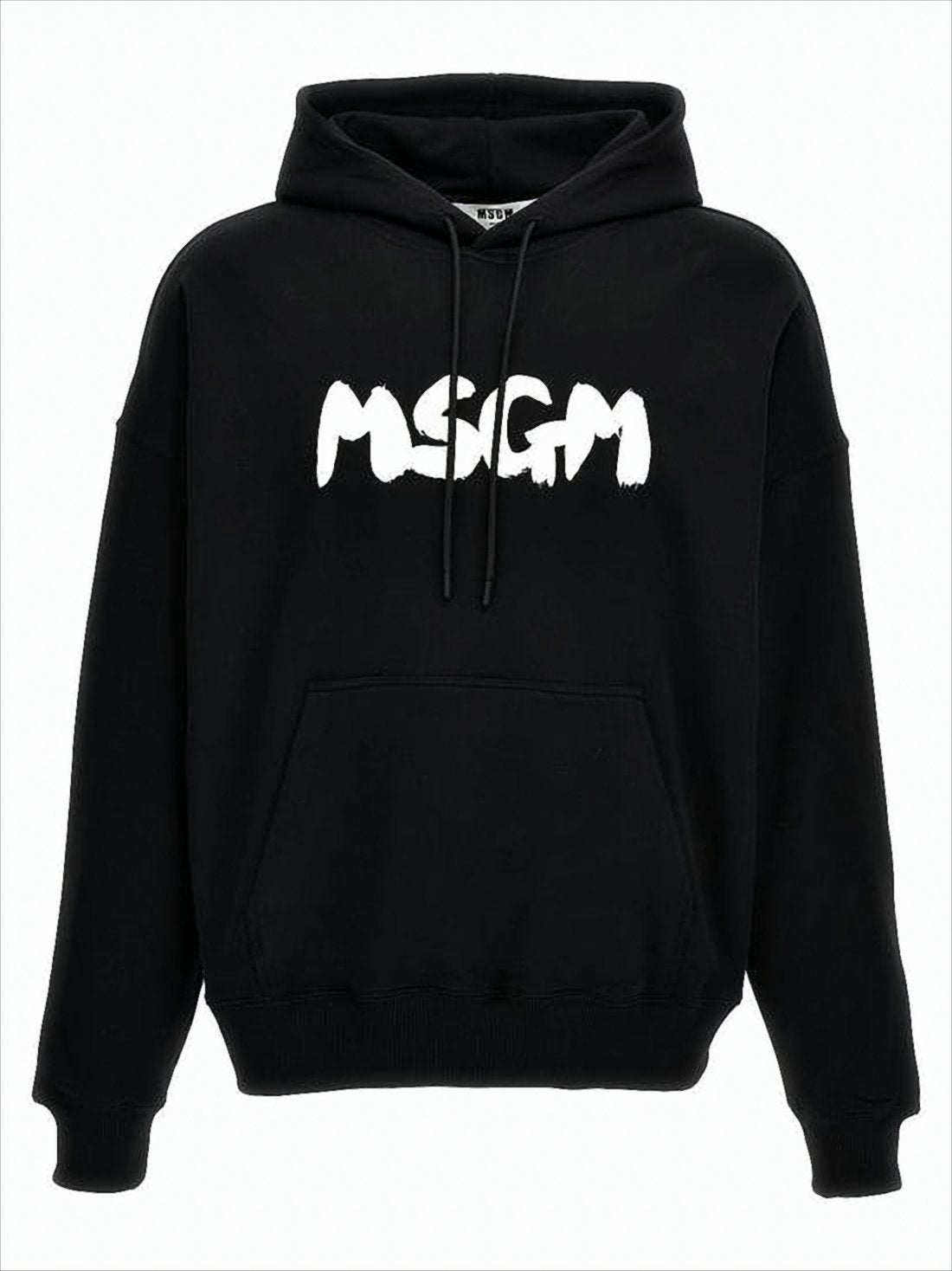 Black Hoodie with Bold Brushstroke Logo and Relaxed Fit