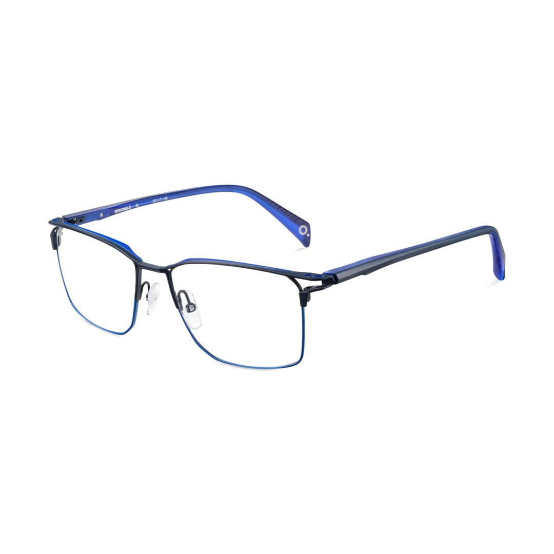 Montmelo Rectangular Deep Blue Metal Eyeglasses with Curved Temples