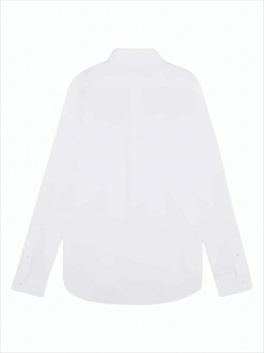 Long-Sleeve White Shirt With Classic Collar And Embroidered Fox Logo