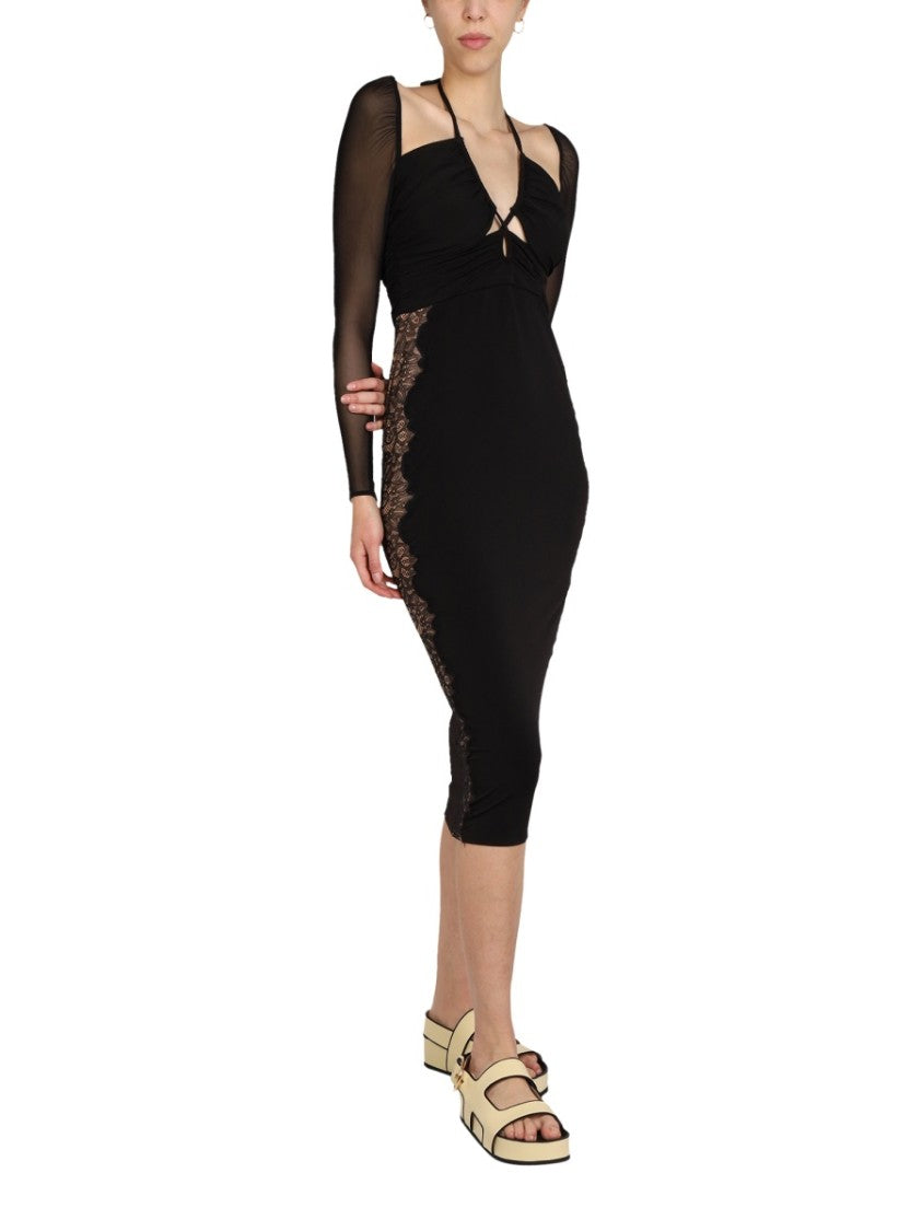 Black Lace Midi Dress With V-Neck
