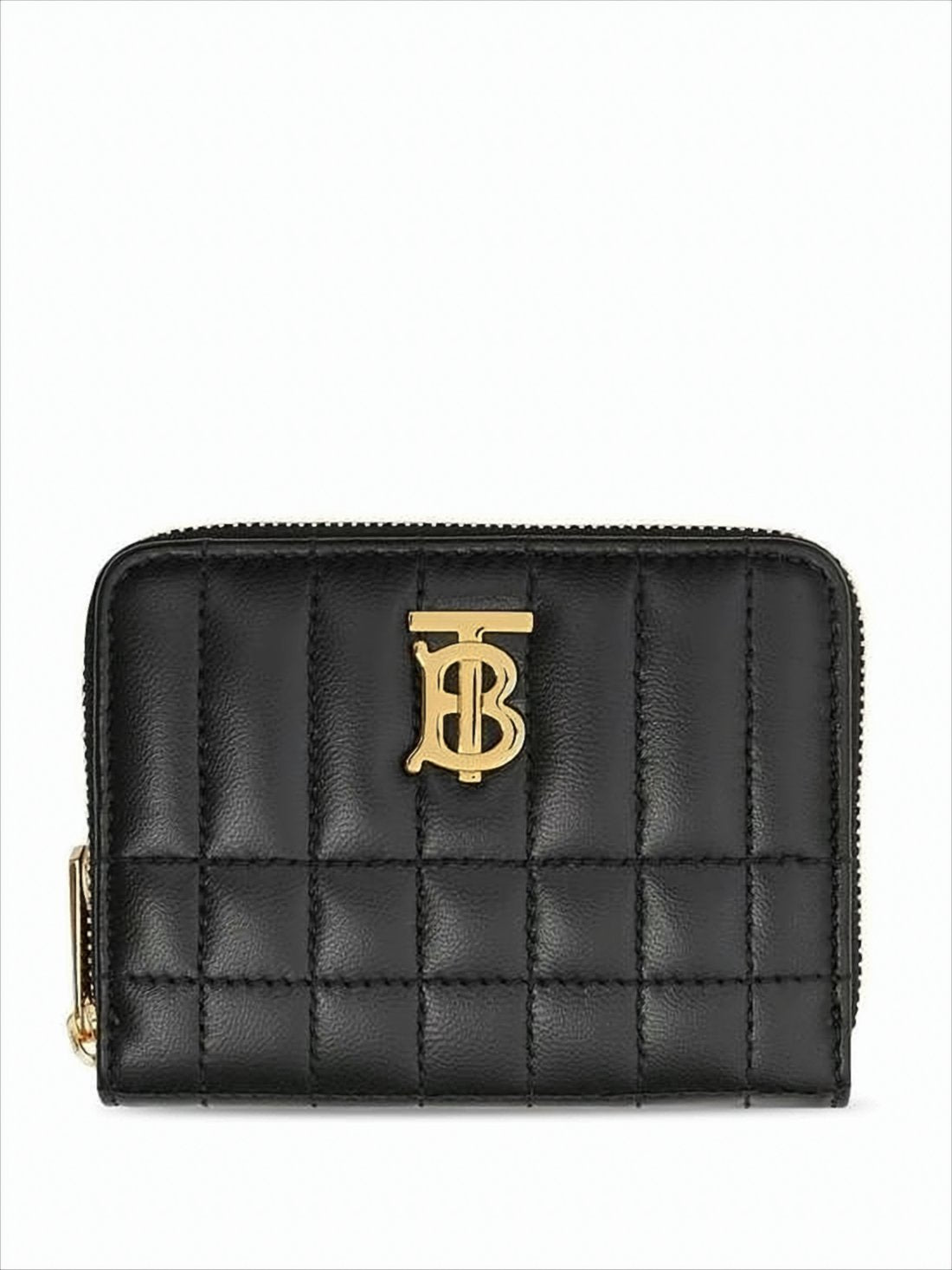 Quilted Zip-Around Wallet with Gold Monogram Emblem