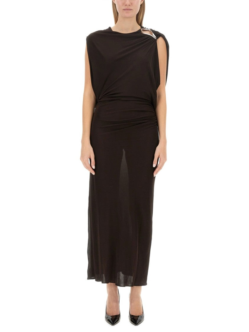 Draped Evening Dress With Unique Shoulder Detail