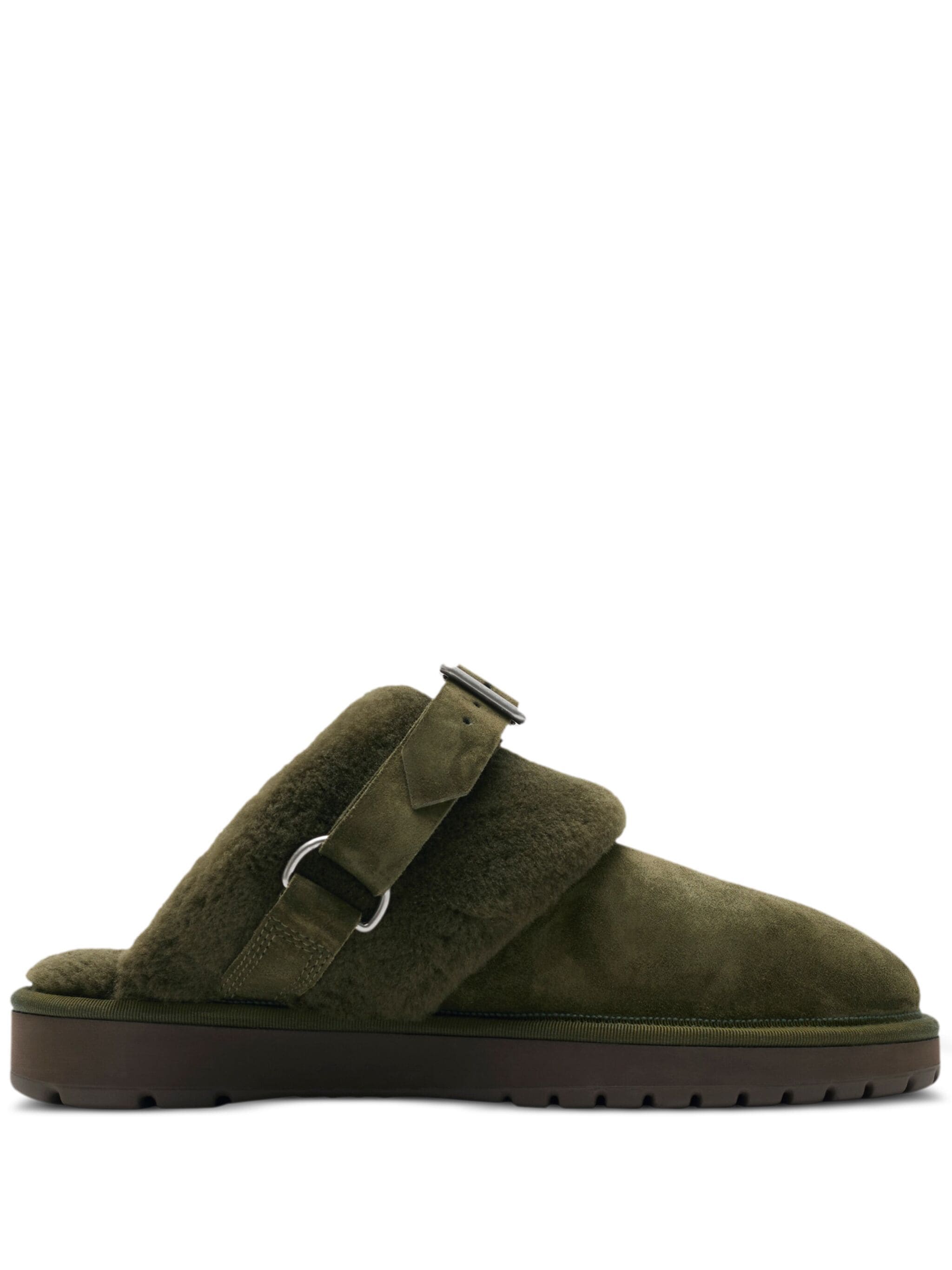 Chubby Suede Shearling Buckle Mules