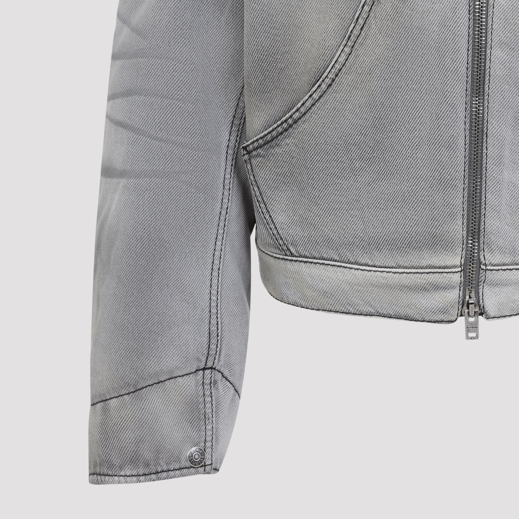 Washed Grey Cotton Jacket With Contrasting Black Collar
