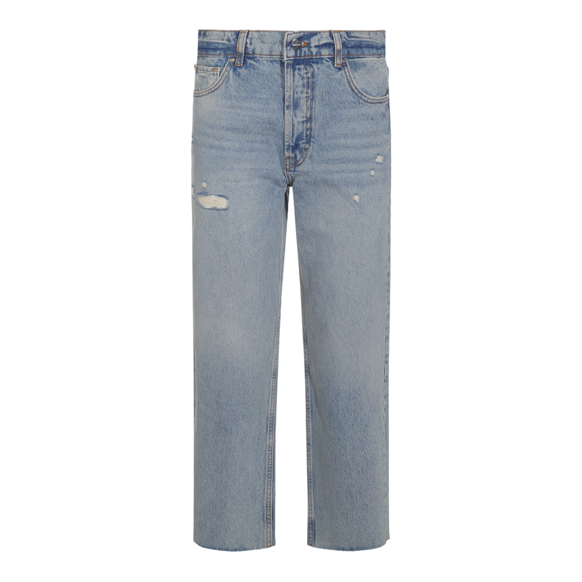 Light Blue Straight-Leg Jeans with Distressed Details
