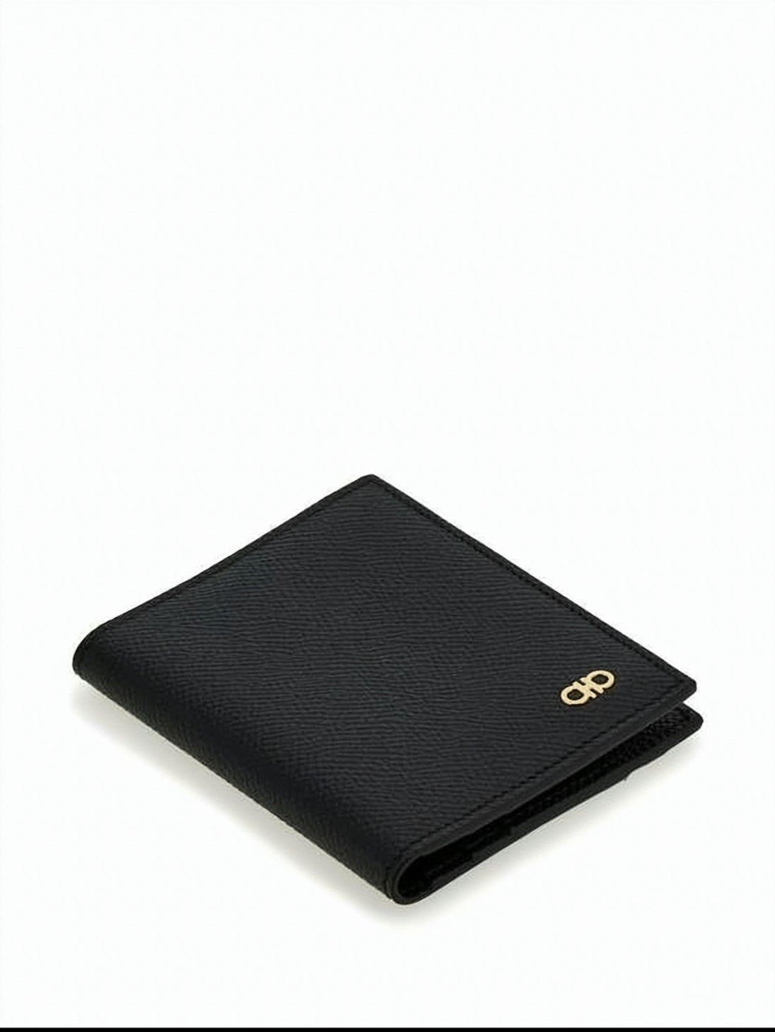 Textured Leather Bifold Card Wallet With Metallic Logo