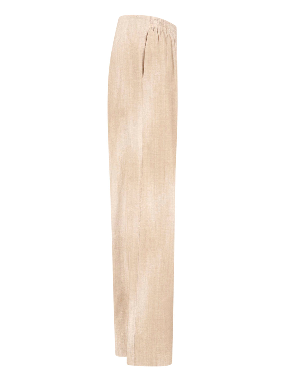 Beige Viscose Gathered Elastic Waist Pants