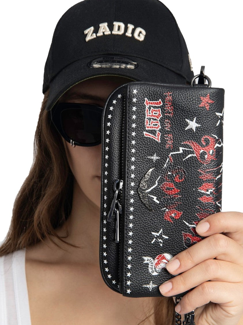 Graffiti-Print Black Leather Crossbody Bag