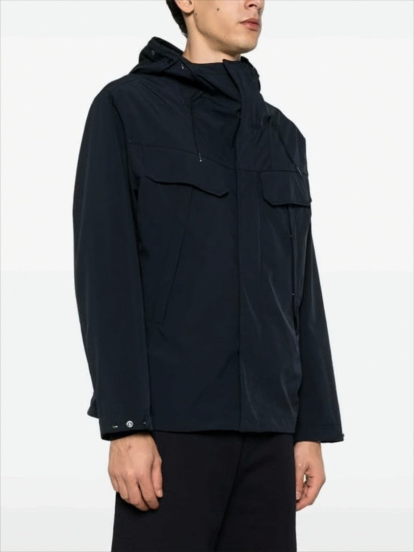 Relaxed-Fit Black Jacket with Concealed Zip and Goggles