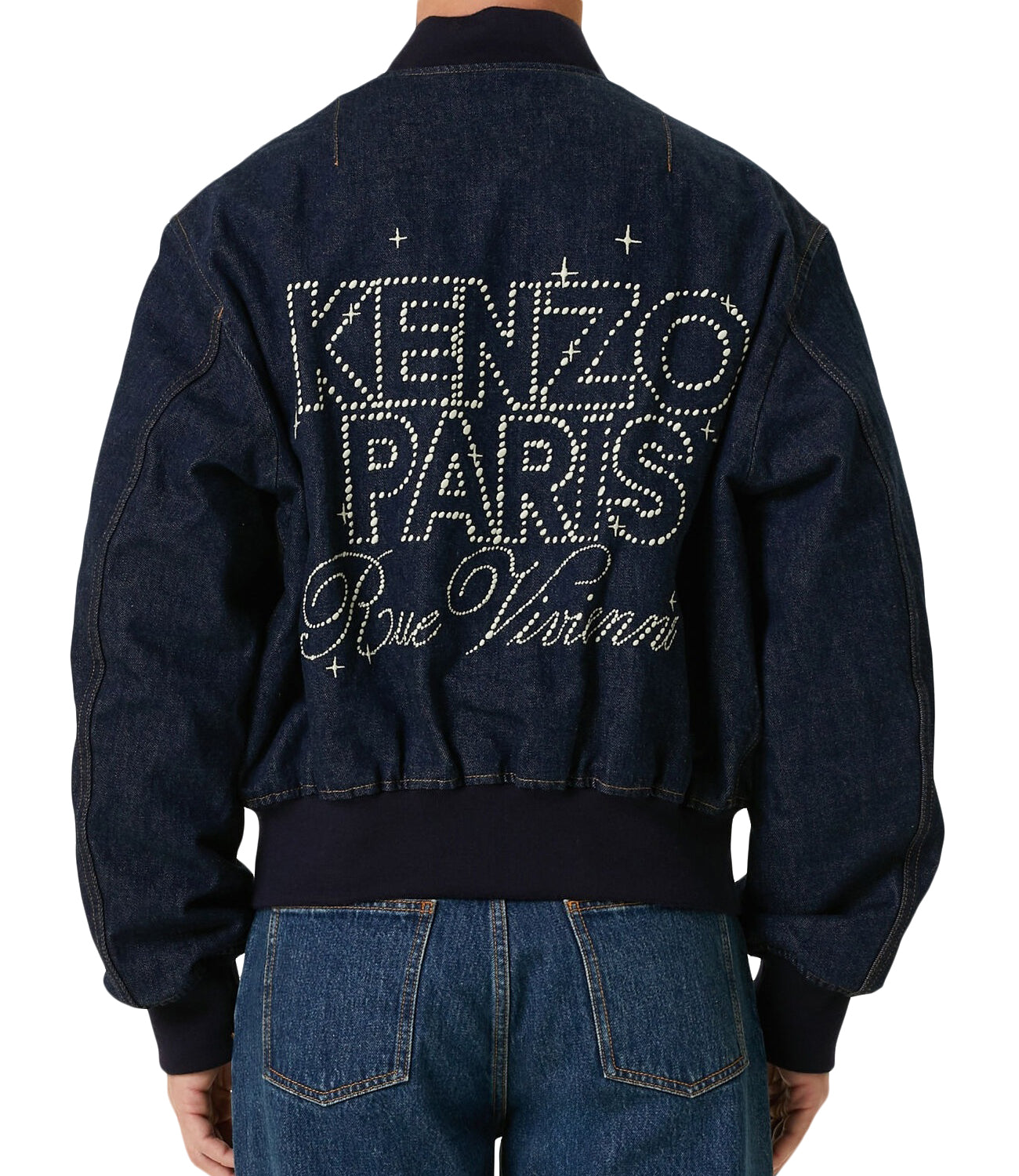 Cropped Denim Jacket With Structured Silhouette And Stitched Detail