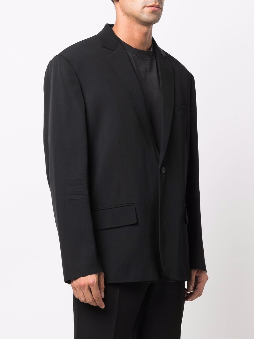 Fluid Viscose Gabardine Jacket with Notch Lapel and Button Detailing