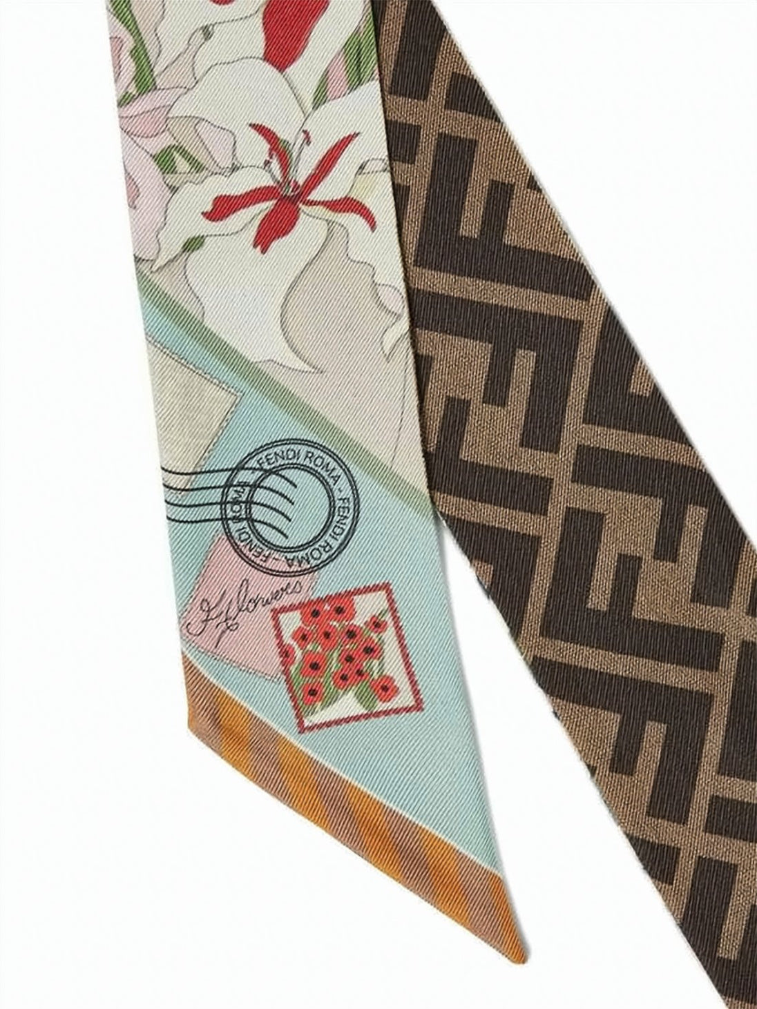 Brown Silk Monogram Floral Pattern Scarf