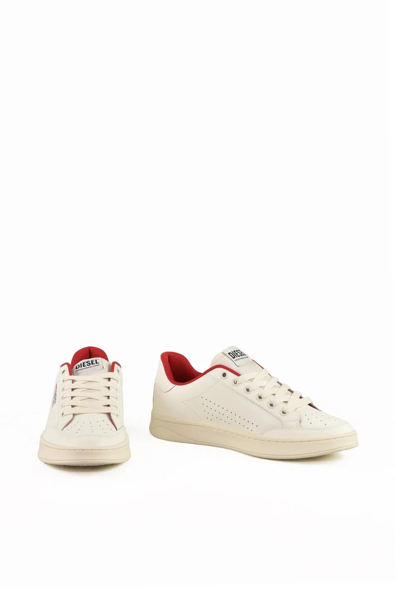 White/Red Leather Sneakers