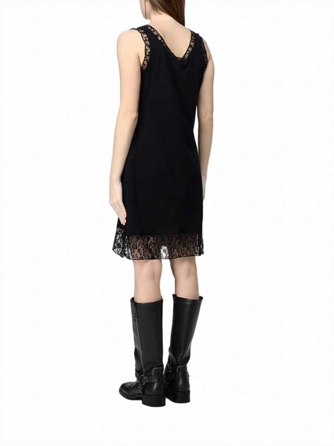 Black Midi Dress with Lace Trim