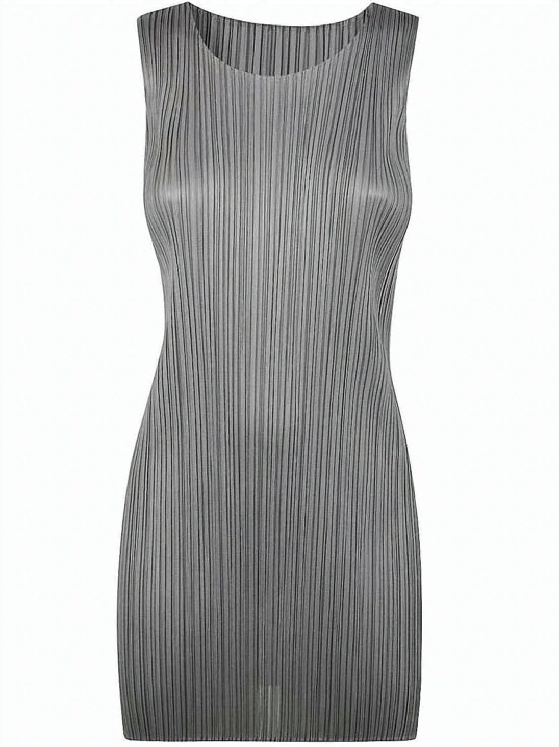 Finely Pleated Short Dress with Subtle Sheen