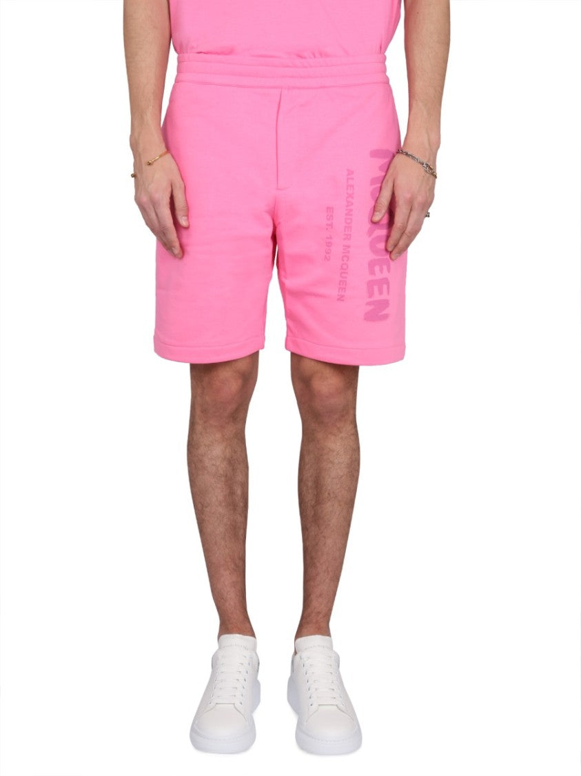 Bermuda Shorts With Graffiti Logo Print