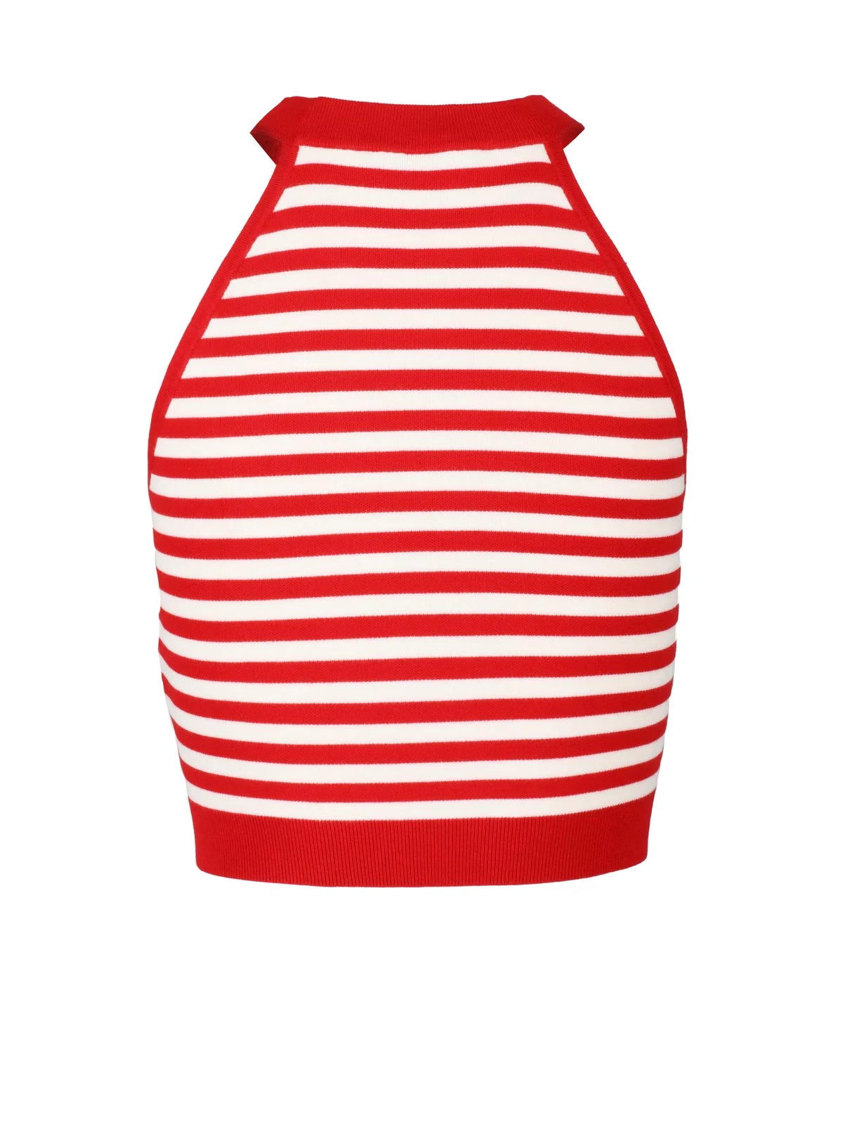 Sleeveless Knit Top with Horizontal Stripes and Ribbed Trim