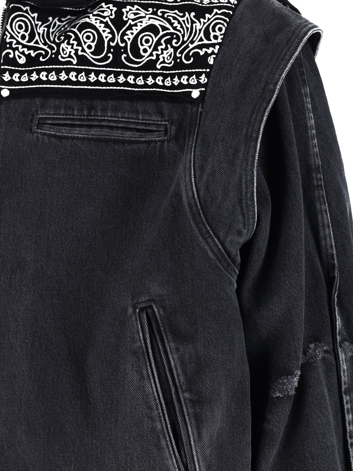 Black Bandana Print Boxy Denim Jacket