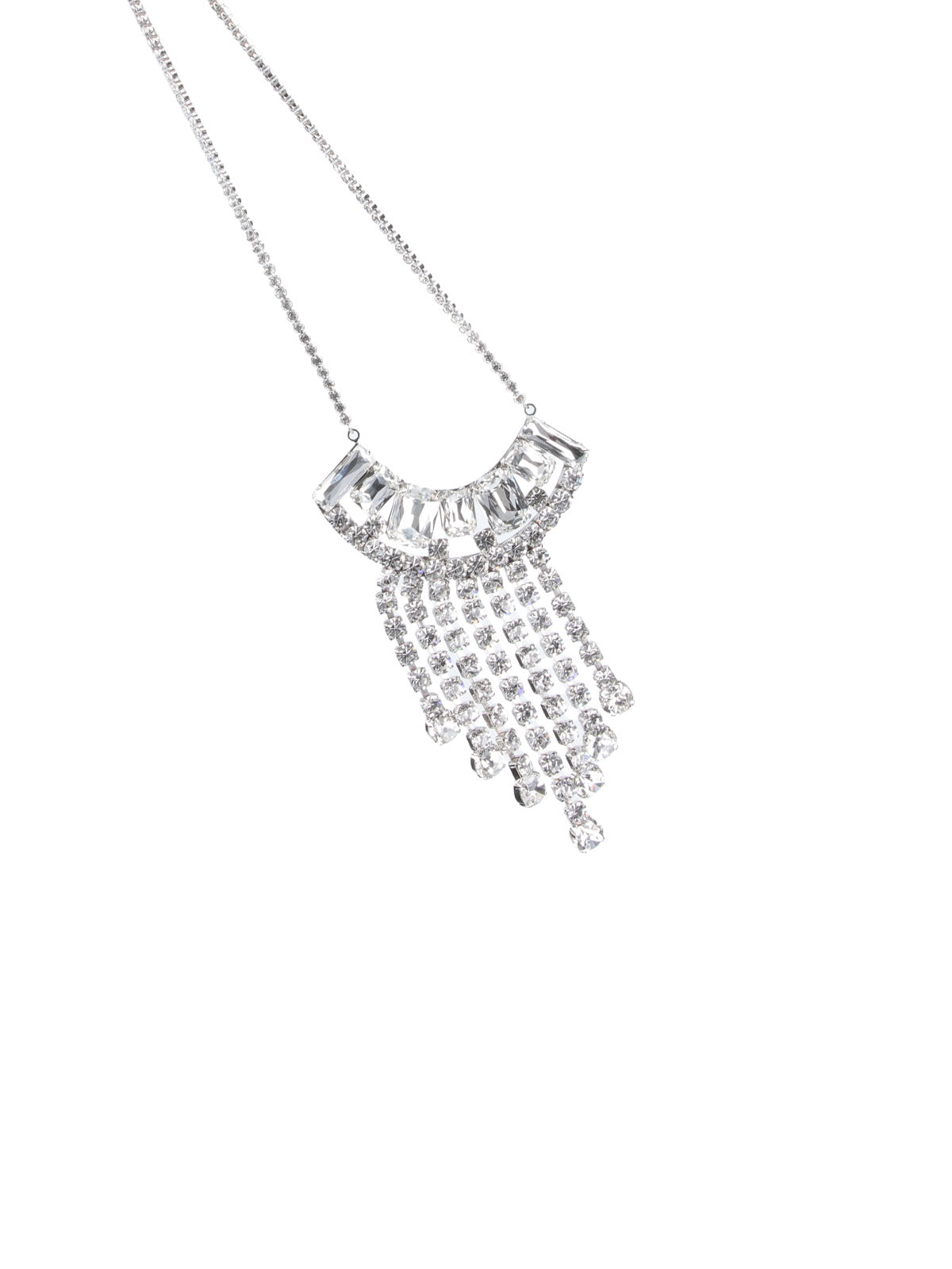 Silver Fringe Crystal Accent Necklace