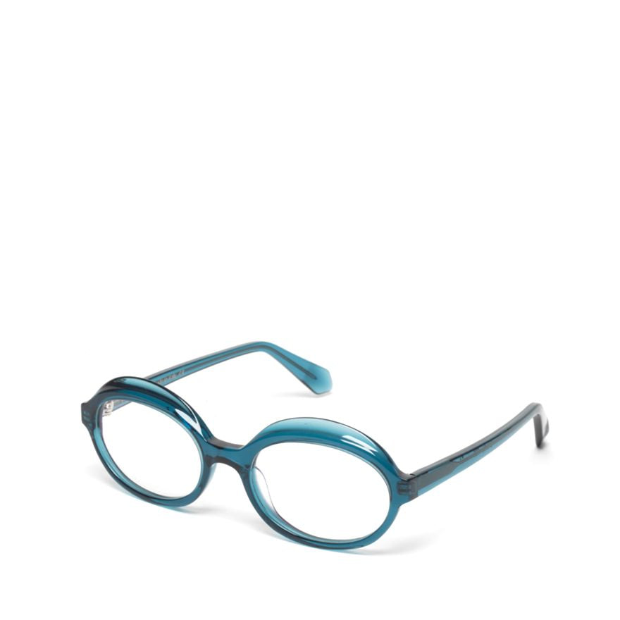 Gravity Rounded Frame Acetate Eyeglasses in Translucent Teal Blue