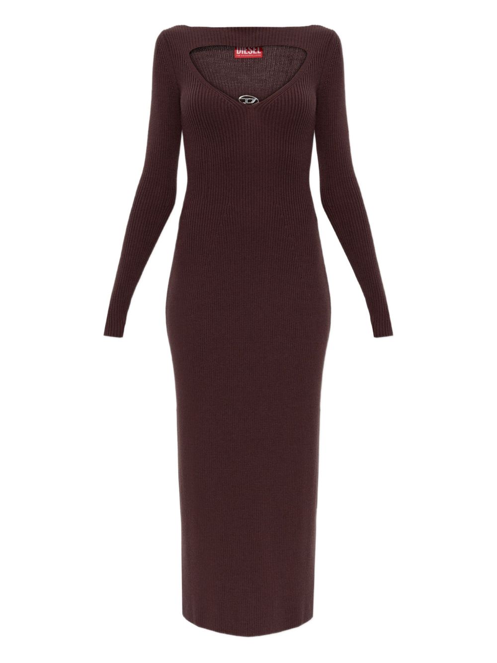Ribbed Knit Midi Dress With Cut-Out Neckline