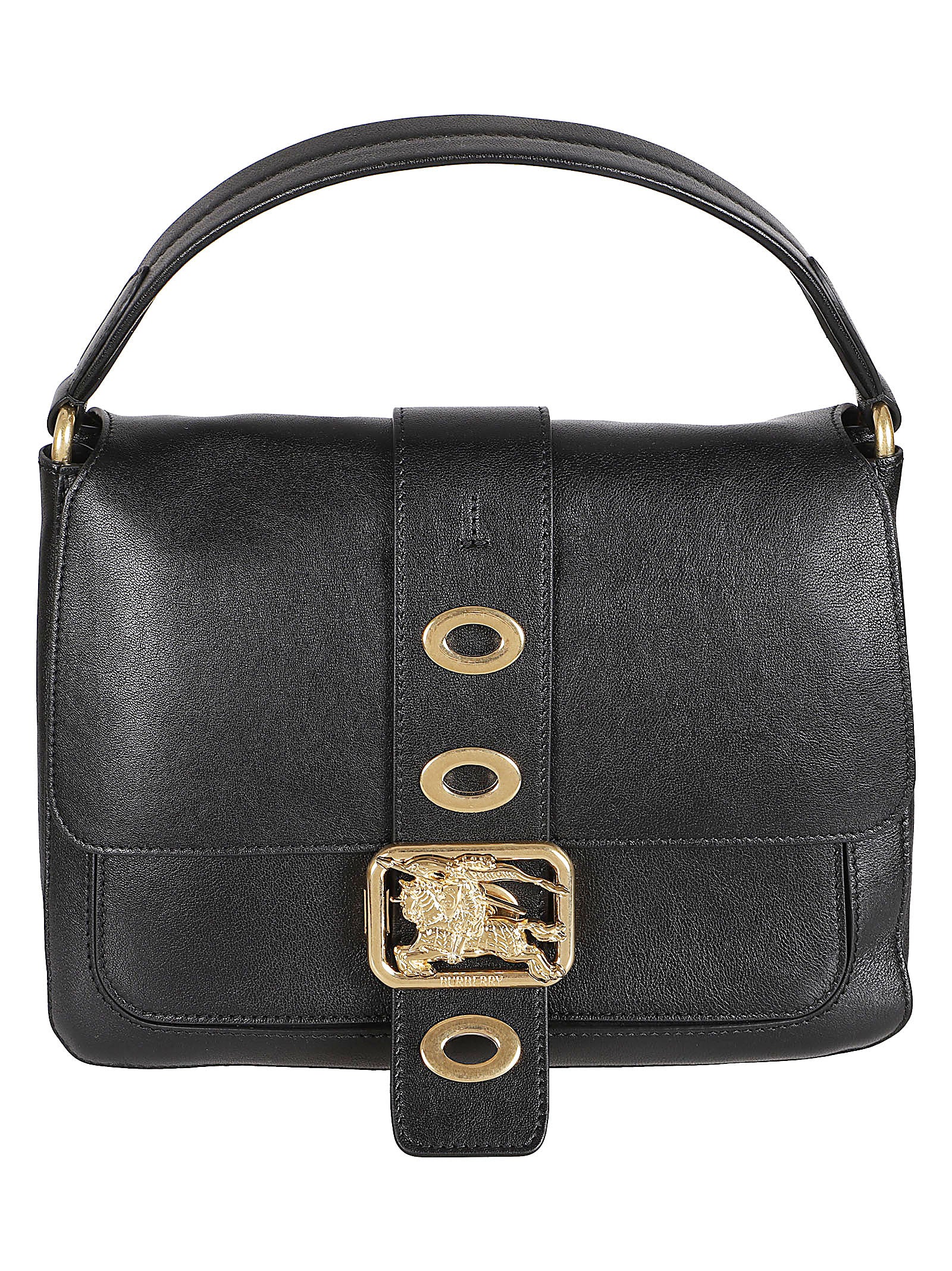Rectangular Black Lamb Leather Handbag with Gold Accents